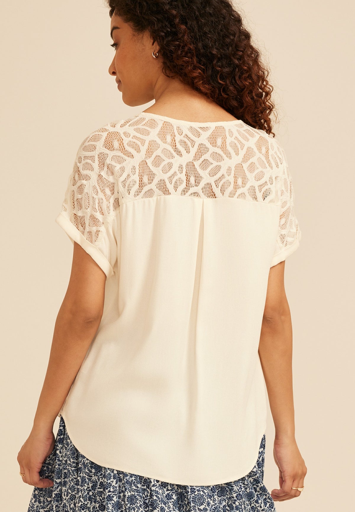 Lace Back Dolman Sleeve Blouse