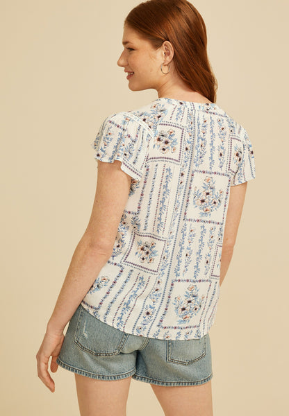 Floral Flutter Sleeve Blouse