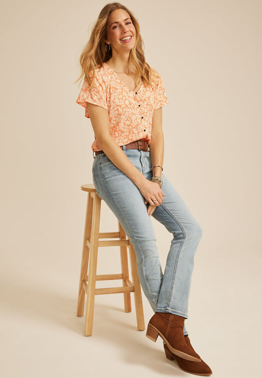 Floral Button Front Blouse