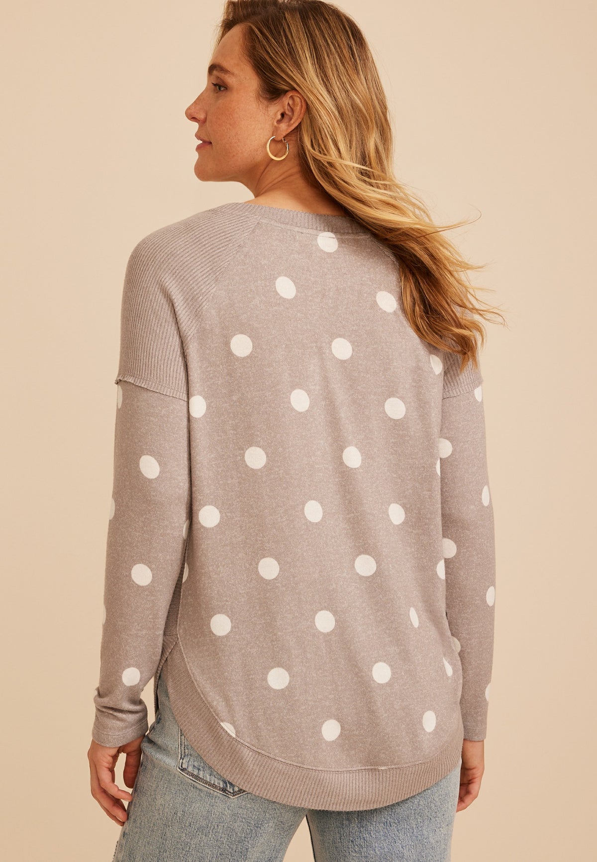Haven Polka Dot Ribbed Trim Hacci Tunic Top