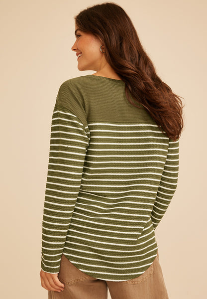 Haven Waffle Stripe Crew Neck Top
