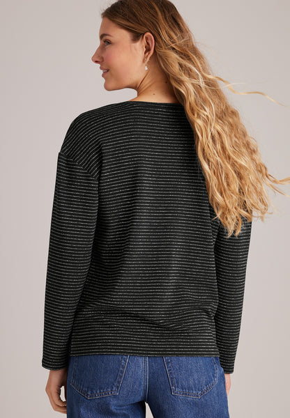 24/7 Ottoman Metallic Stripe Rib Long Sleeve Top