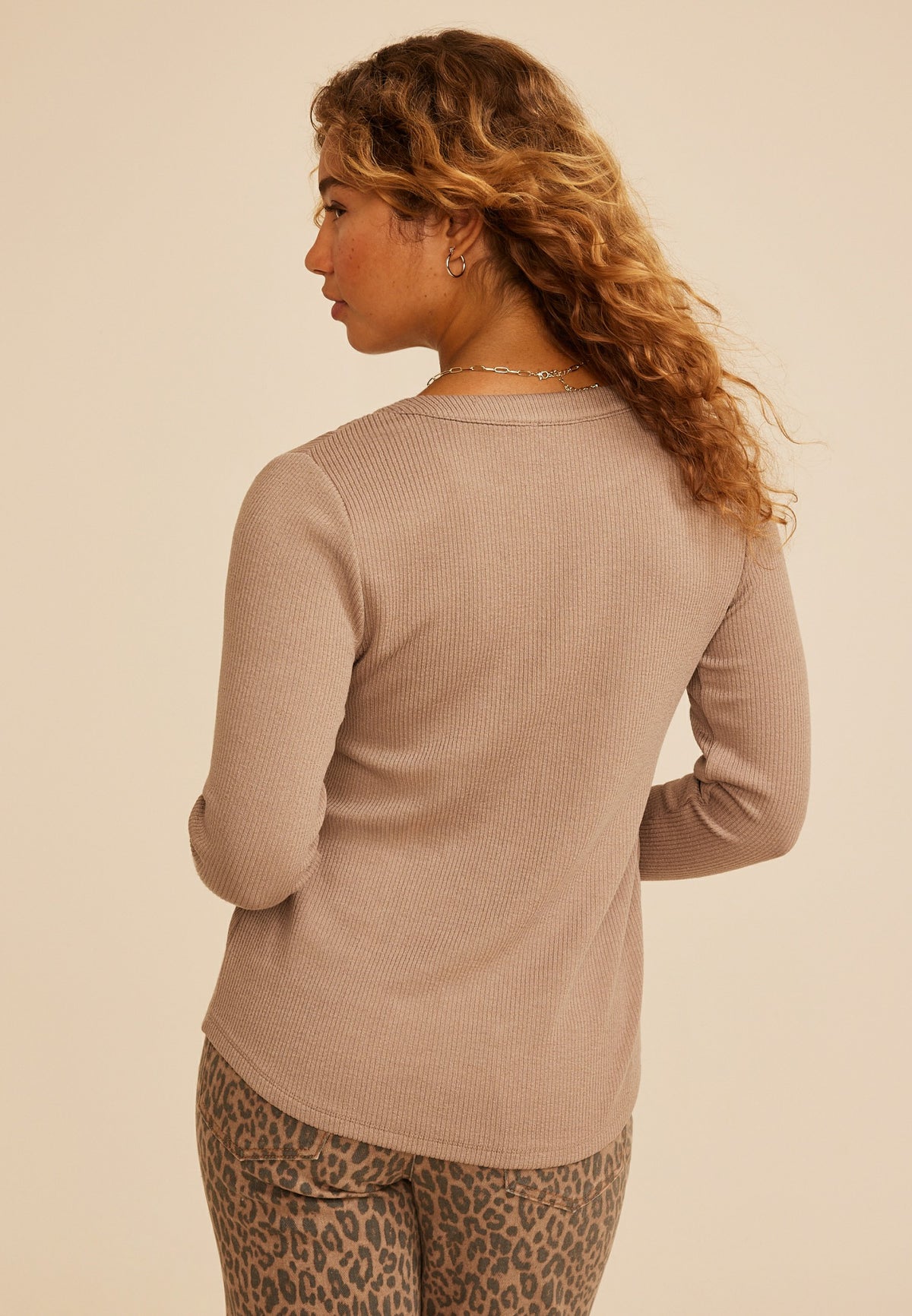 Embroidered Ribbed Henley Top