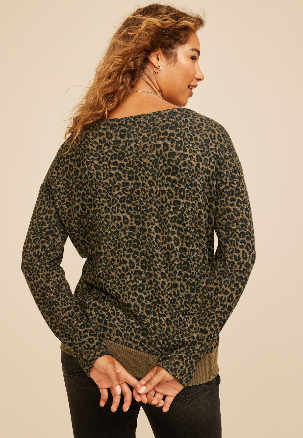 24/7 Dakota Animal Print Banded Hem Top