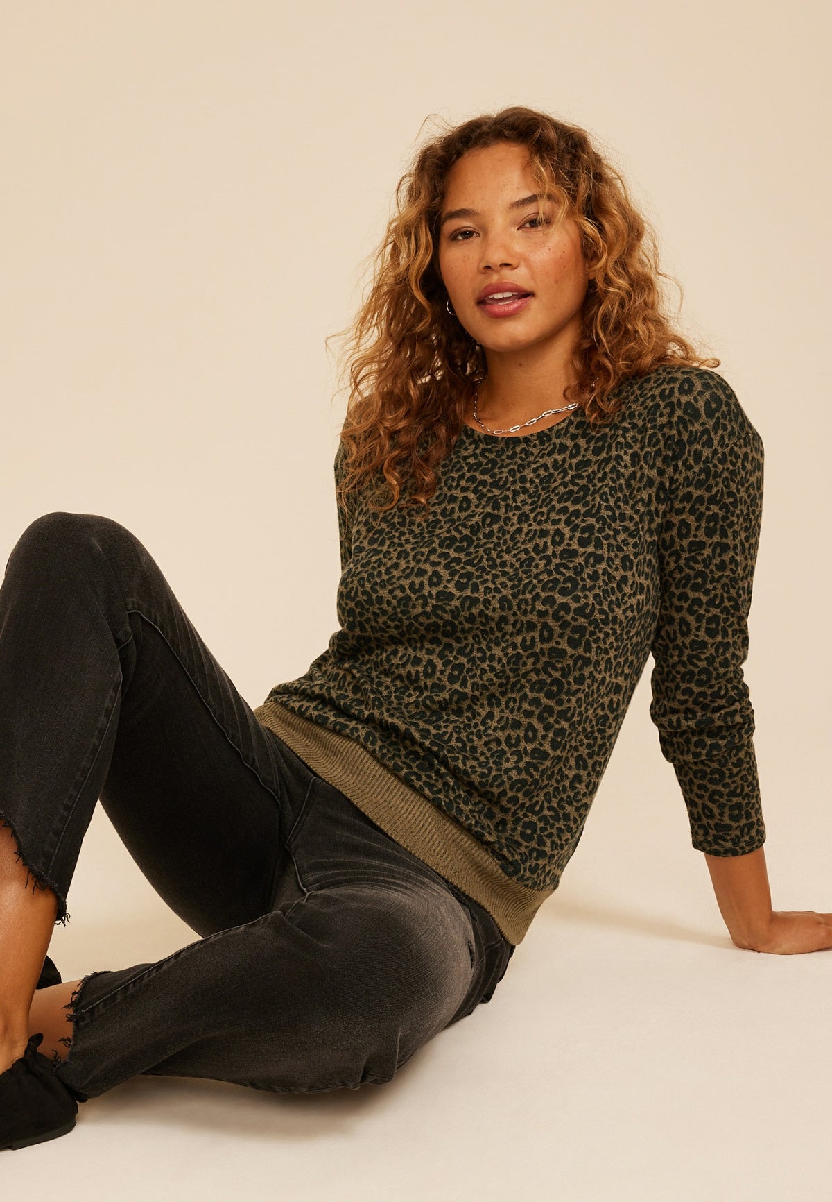 24/7 Dakota Animal Print Banded Hem Top