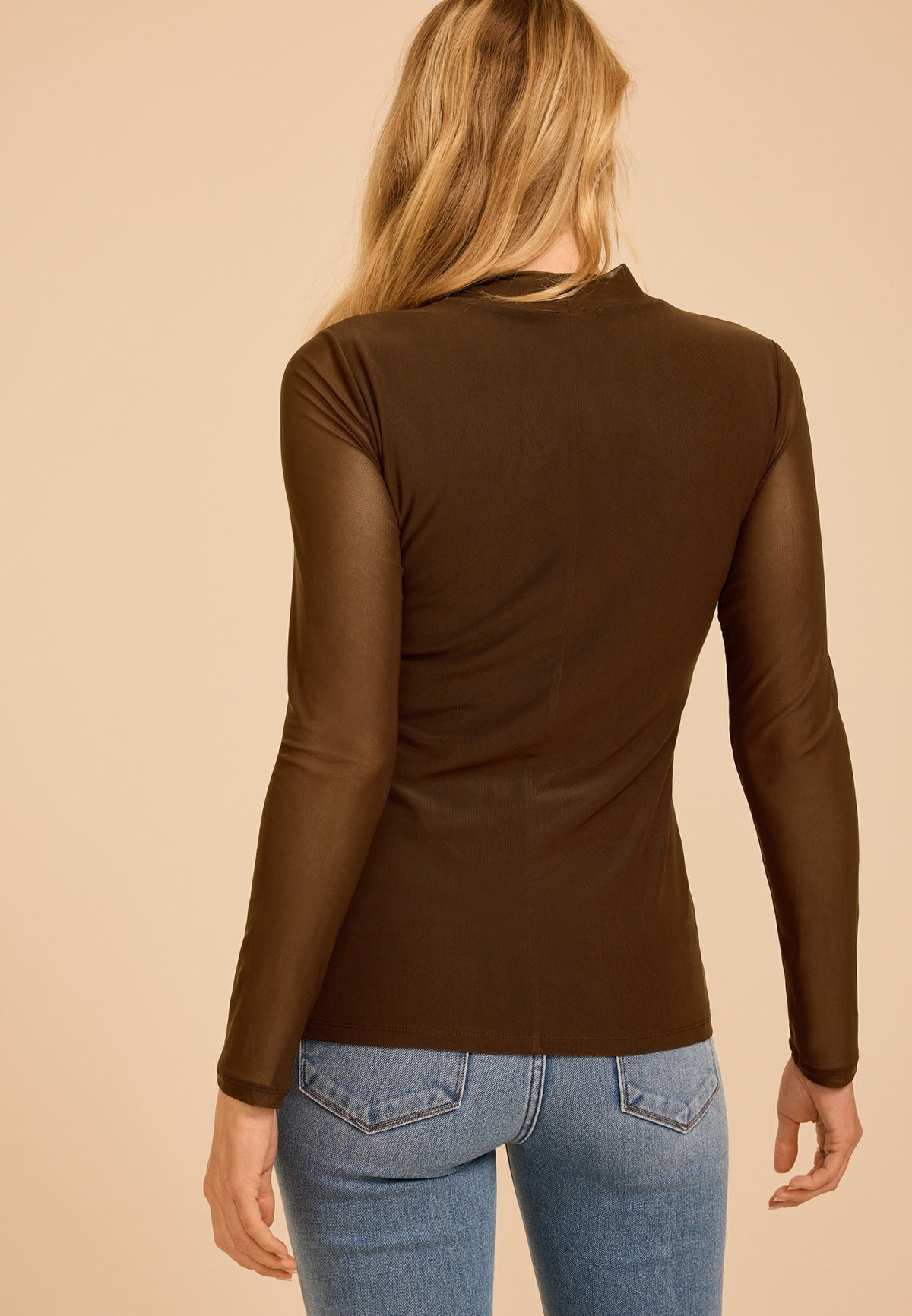 Mesh Ruched Mock Neck Top