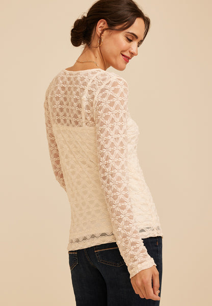 Sheer Floral Lace Long Sleeve Top
