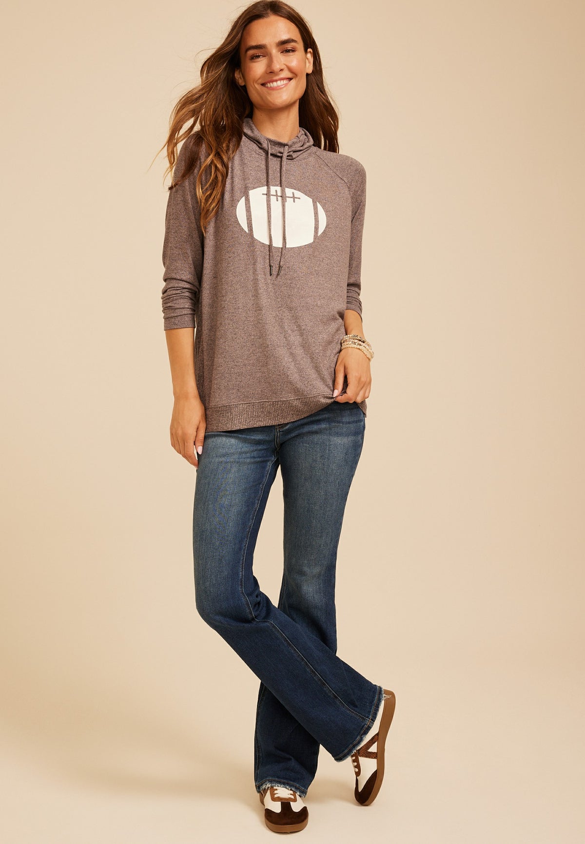 Haven Football Graphic Cowl Neck Top