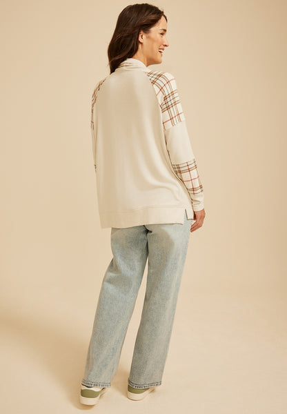 Haven Plaid Mix Cowl Neck Top