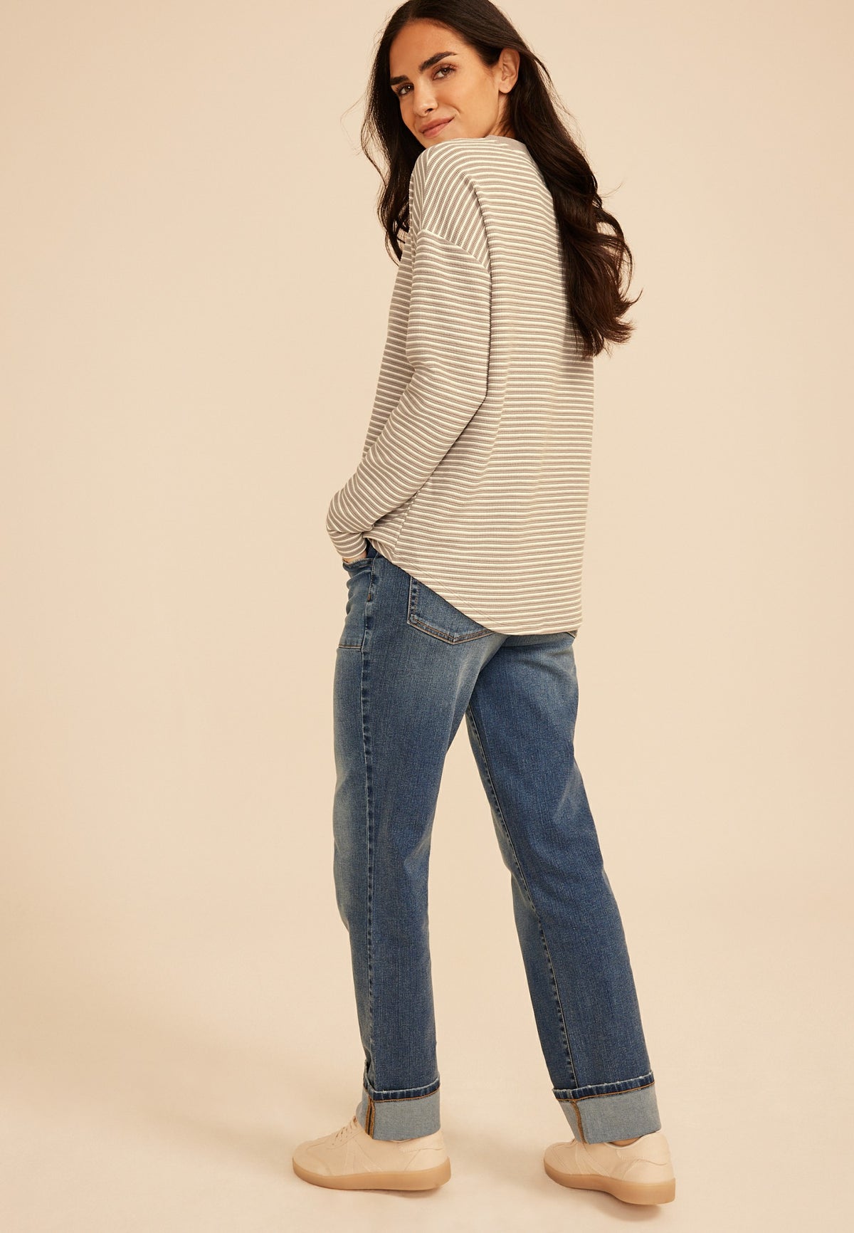 24/7 Clara Textured Stripe Long Sleeve Tee
