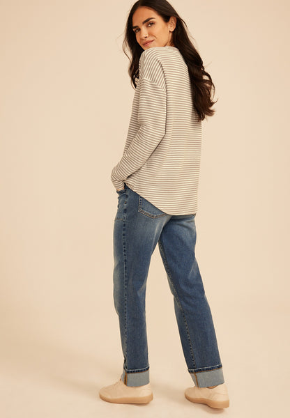 24/7 Clara Textured Stripe Long Sleeve Tee