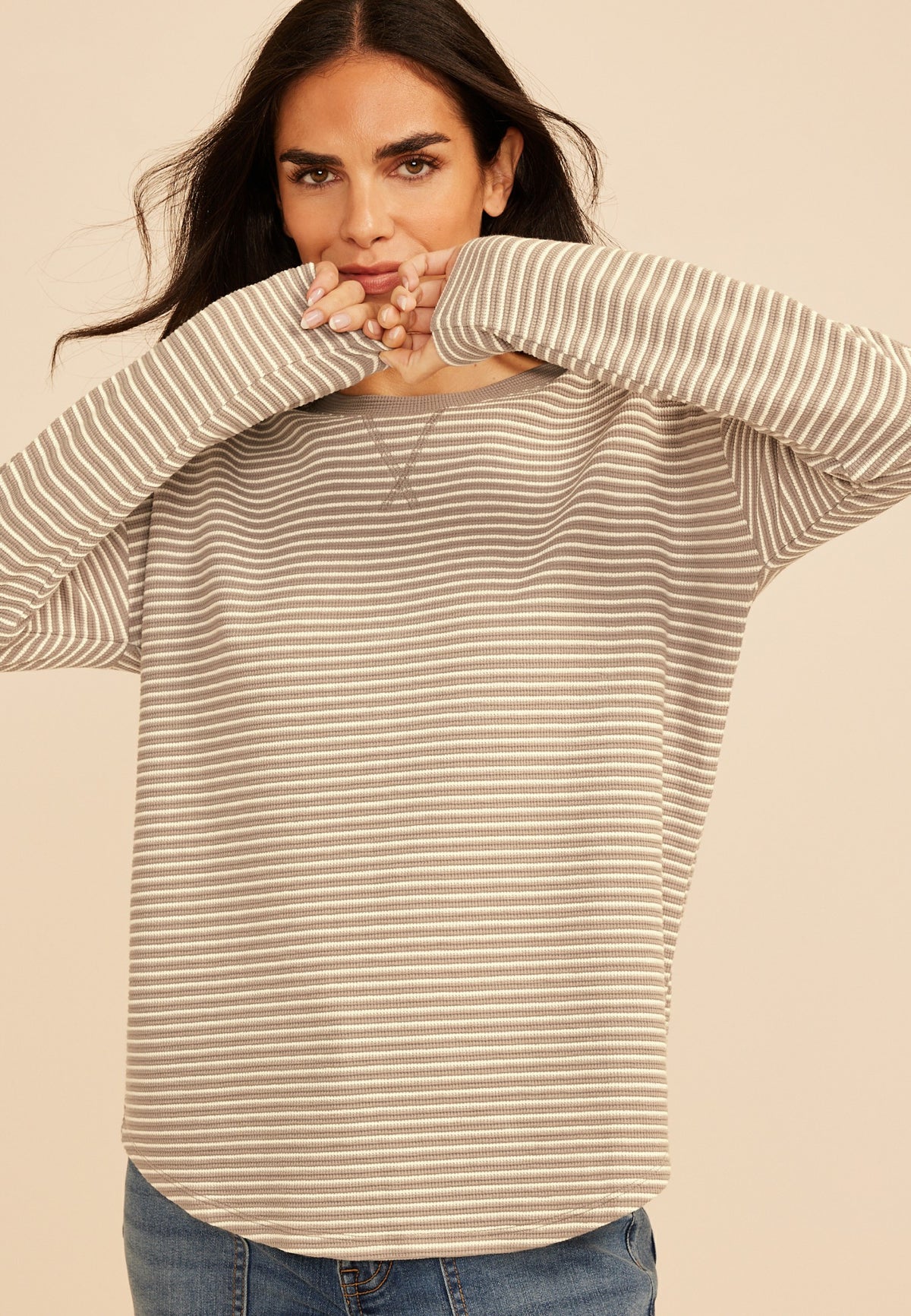 24/7 Clara Textured Stripe Long Sleeve Tee