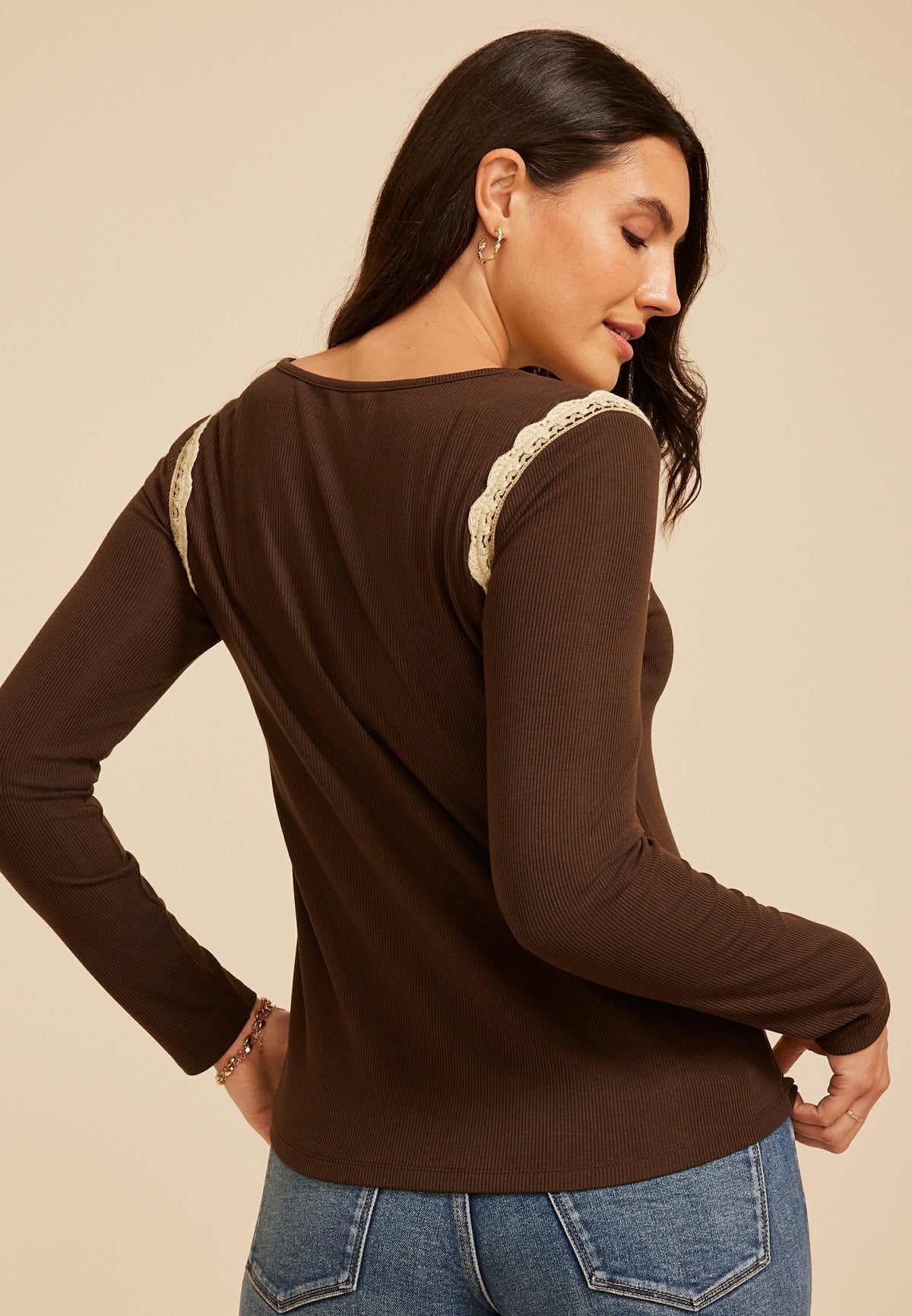Crochet Trim Ribbed Raglan Top