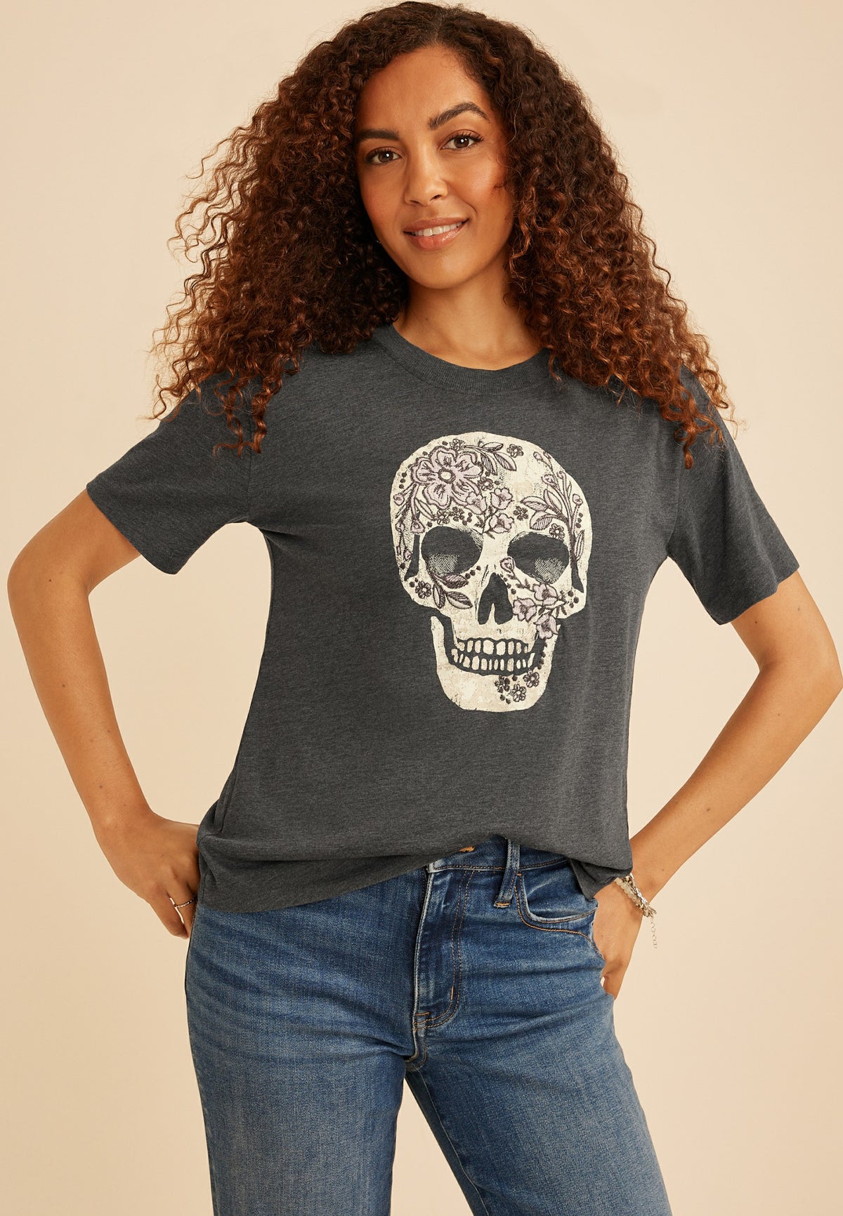 Floral Skull Vintage Fit Graphic Tee