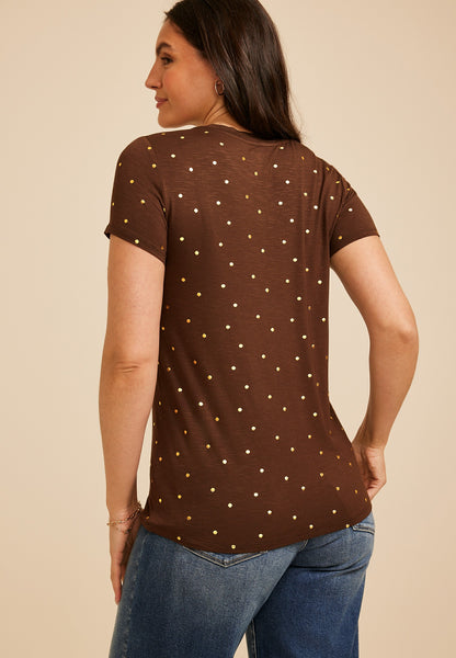 24/7 Kennedy Metallic Polka Dot Crew Neck Tee