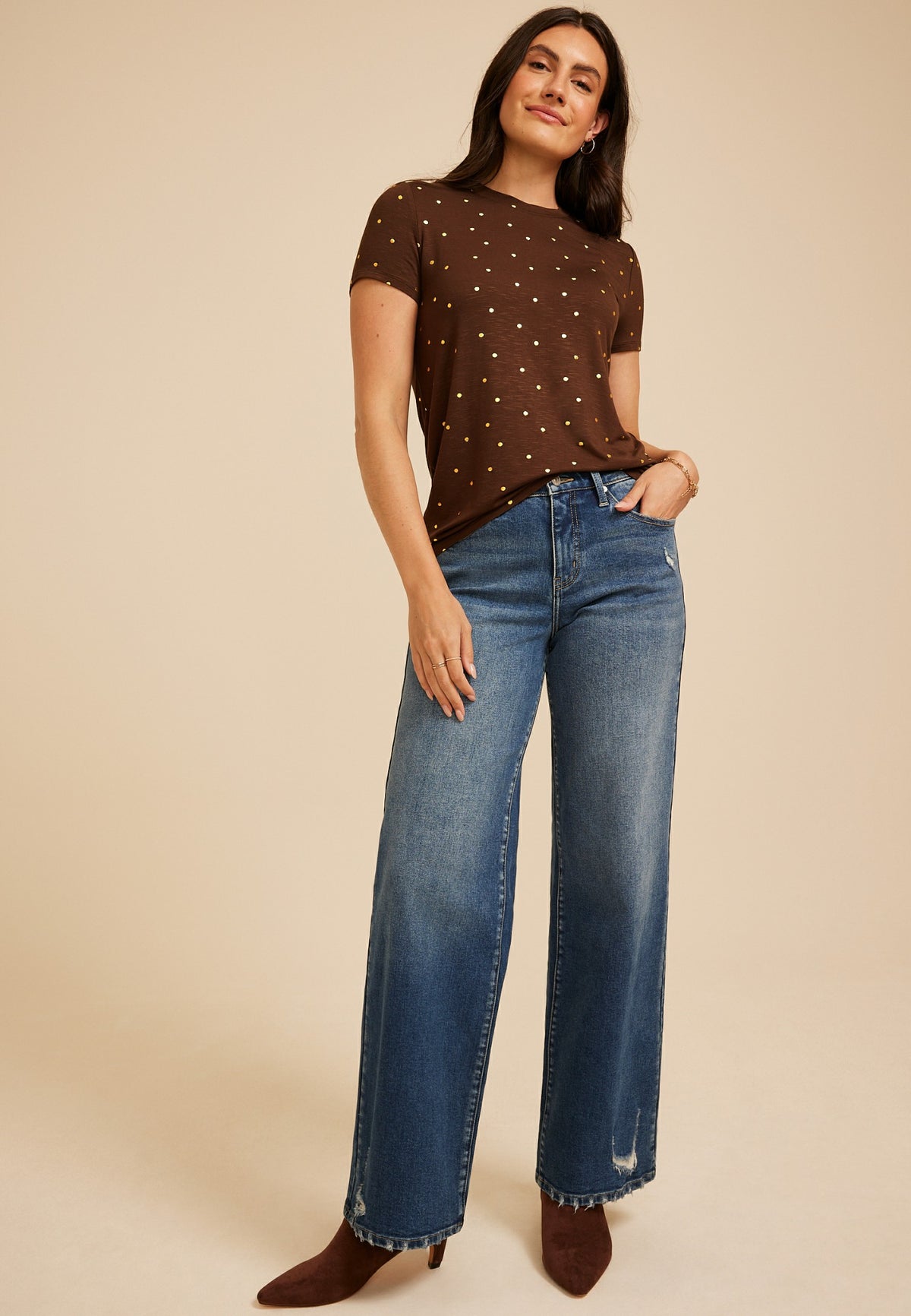 24/7 Kennedy Metallic Polka Dot Crew Neck Tee