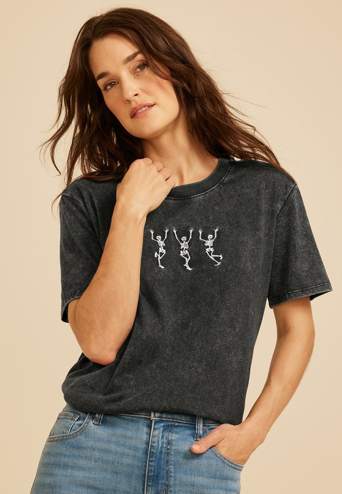Dancing Skeleton Oversized Fit Graphic Tee