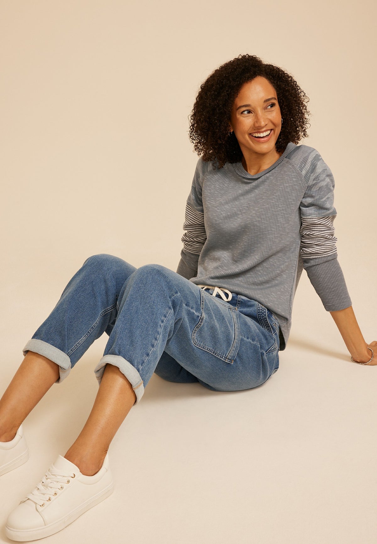 Camo Colorblock Ribbed Long Sleeve Tee