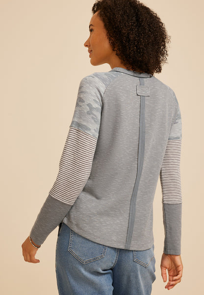 Camo Colorblock Ribbed Long Sleeve Tee