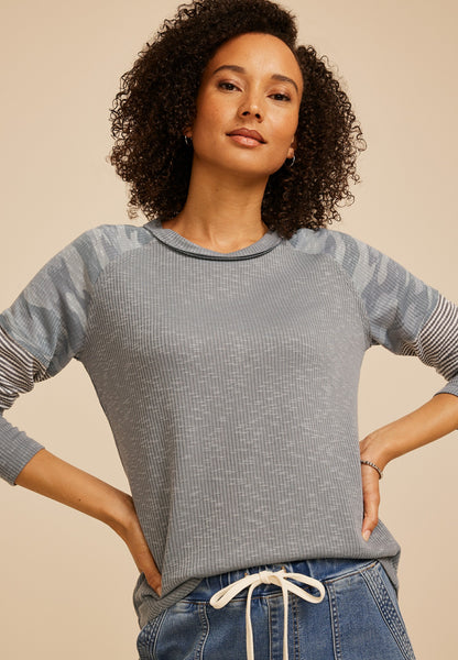 Camo Colorblock Ribbed Long Sleeve Tee