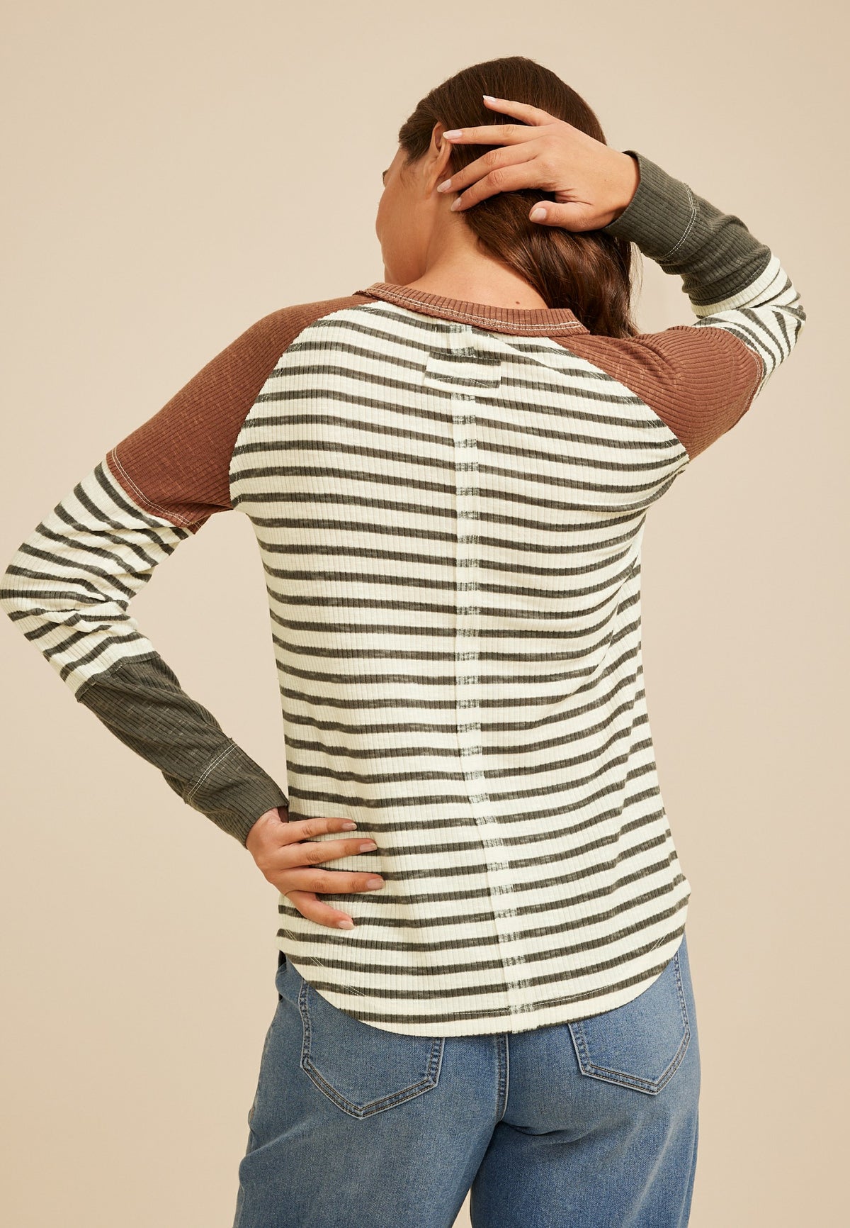 Colorblock Striped Raglan Tee
