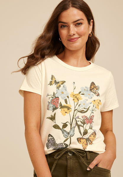 Floral Butterfly Classic Fit Graphic Tee