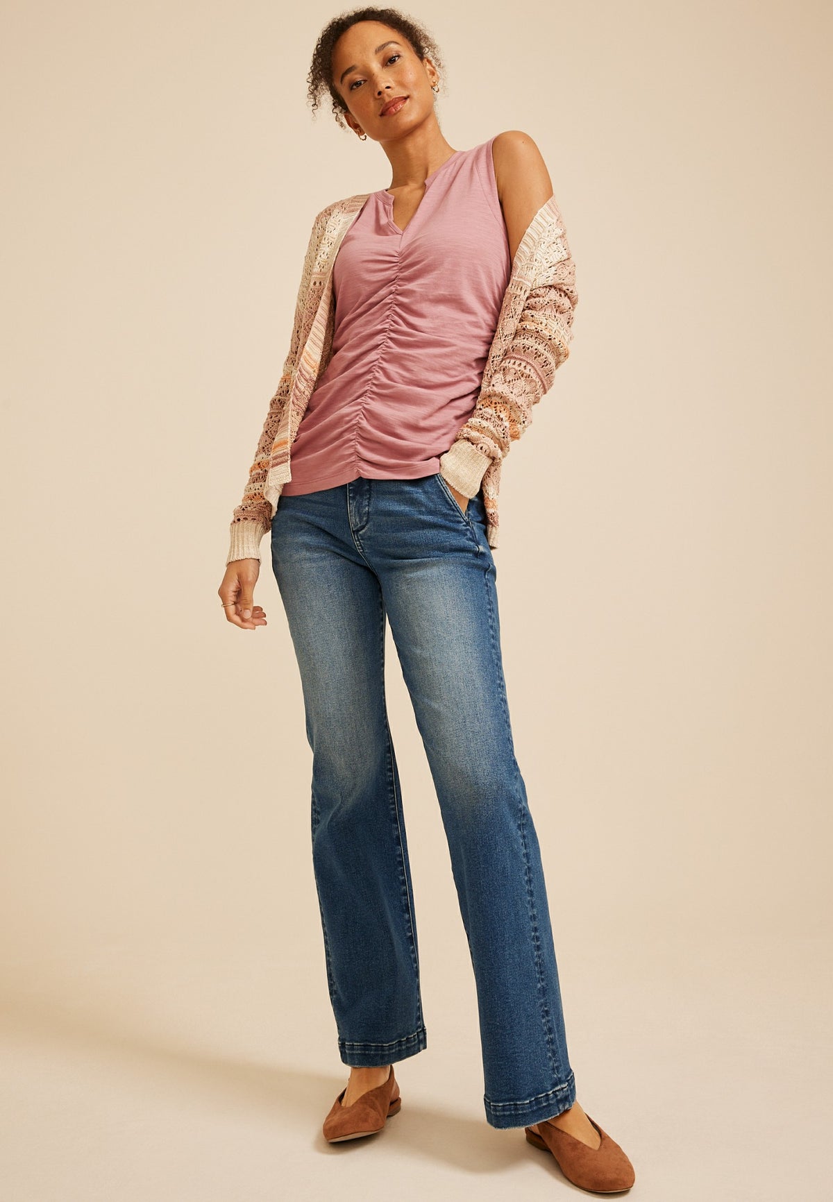 Cinch Front Notch Neck Tank Top