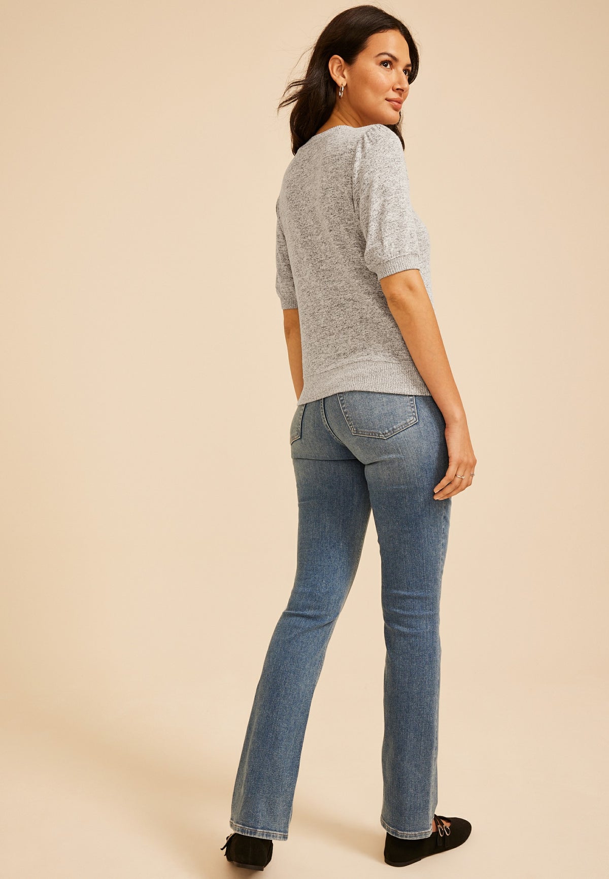 Heathered Hacci Puff Sleeve Top