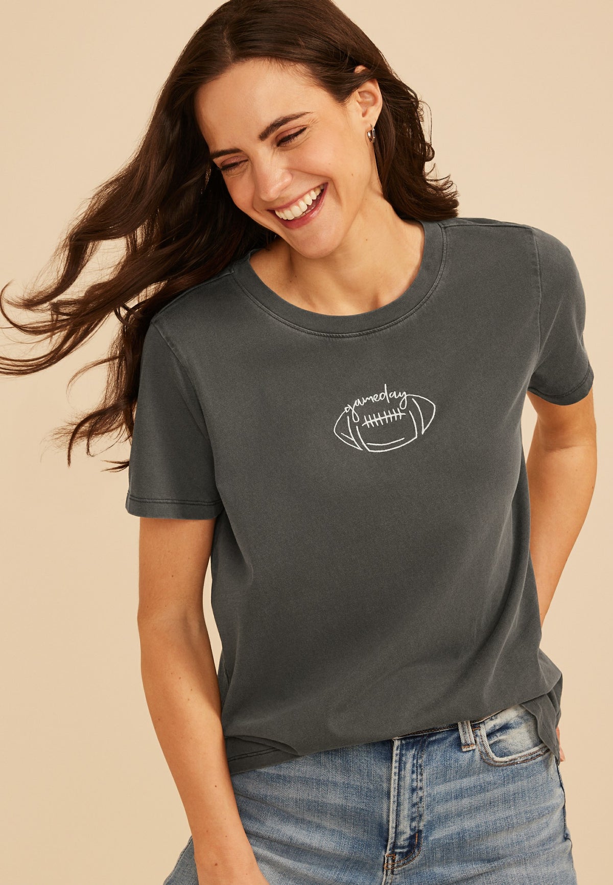 Game Day Embroidered Football Classic Fit Graphic Tee