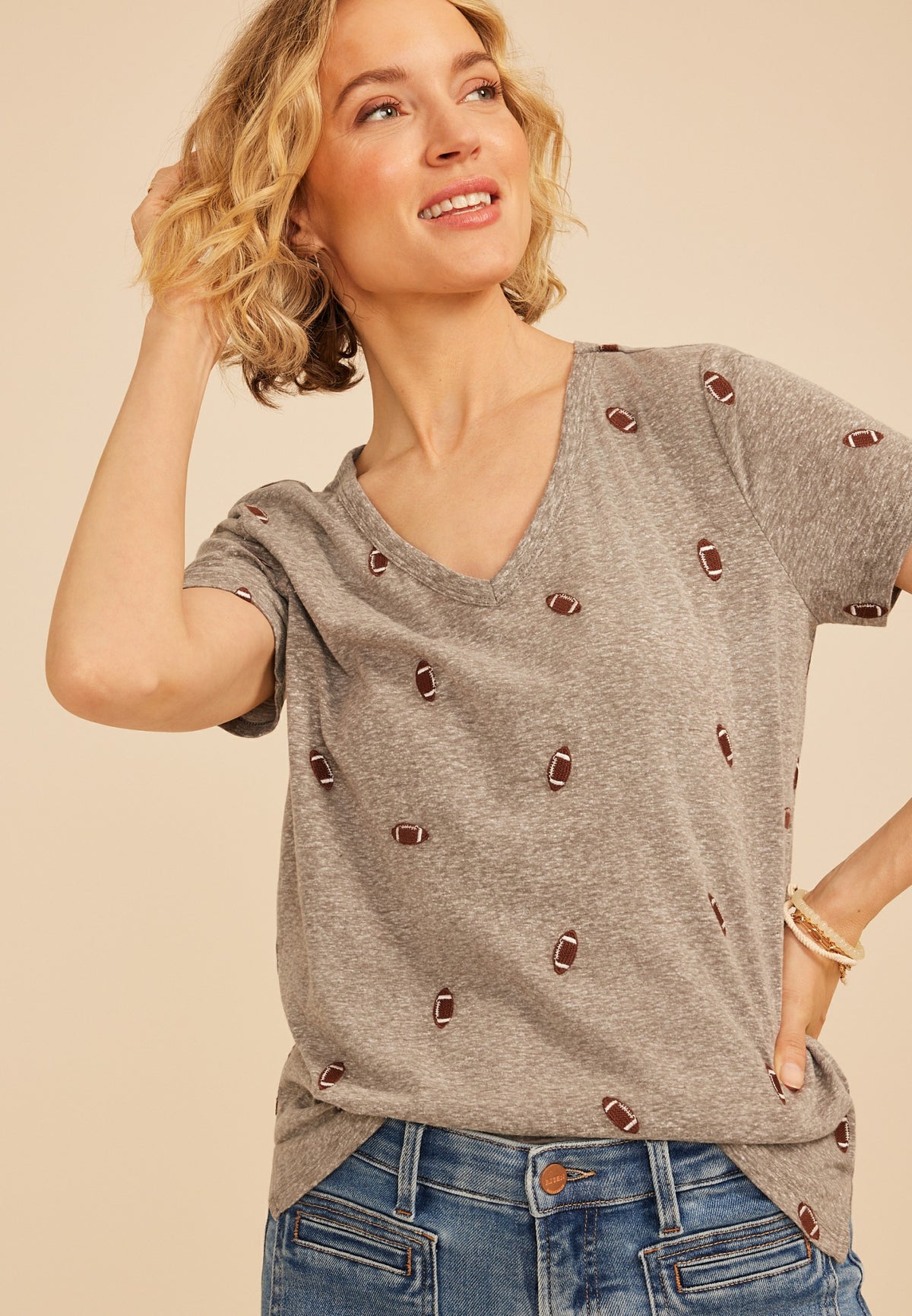 24/7 Dawson Football Embroidered V Neck Tee