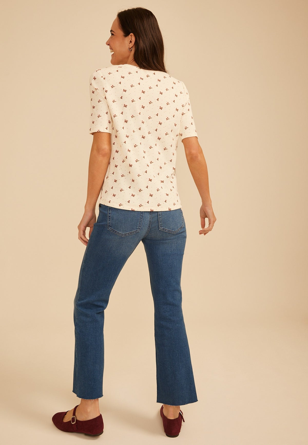 24/7 Floral Ribbed Elbow Sleeve Tee