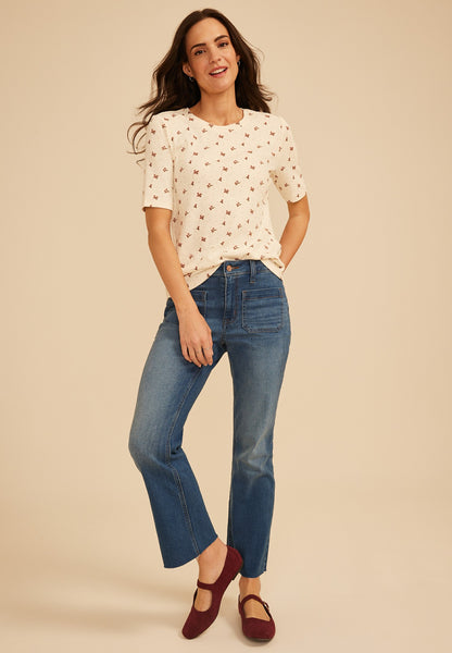 24/7 Floral Ribbed Elbow Sleeve Tee