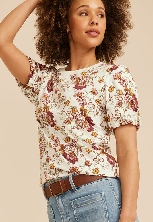 24/7 Bubble Sleeve Floral Print Tee
