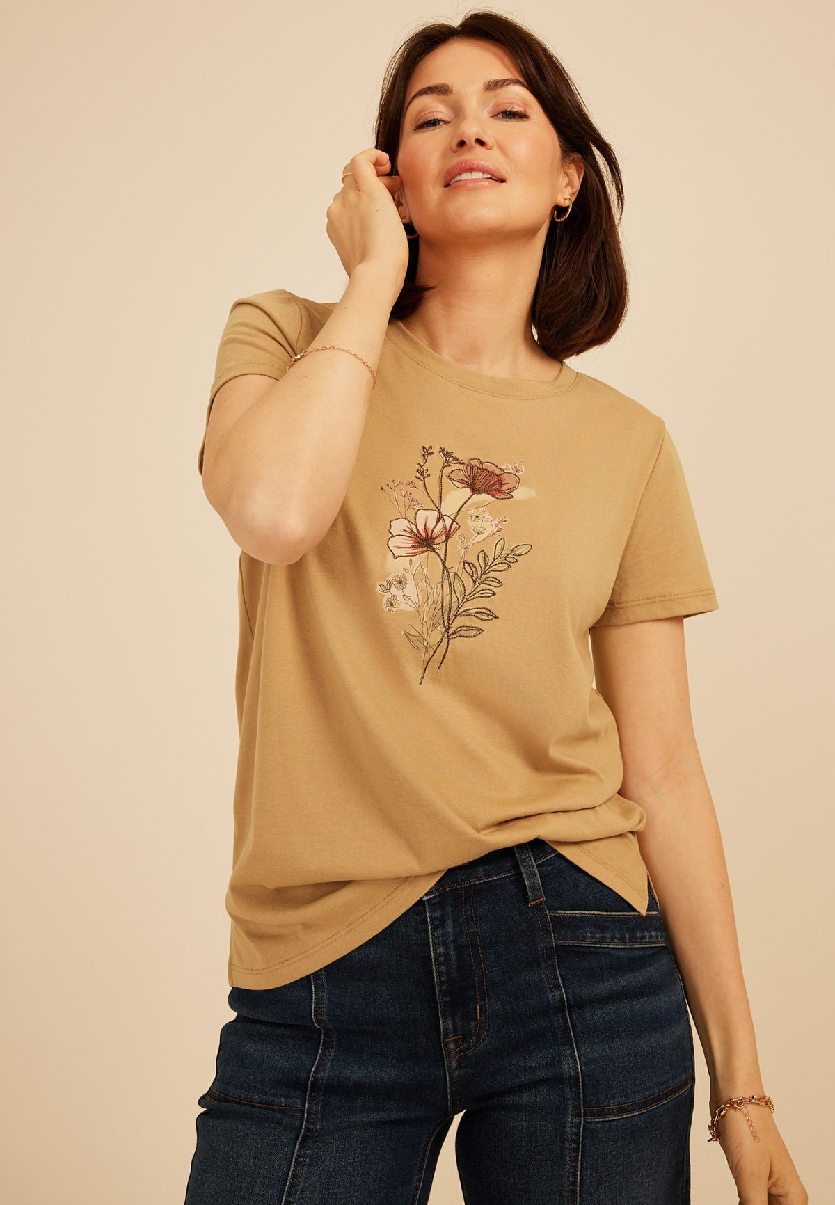 Painterly Floral Embroidered Classic Fit Graphic Tee