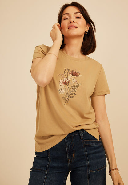 Painterly Floral Embroidered Classic Fit Graphic Tee