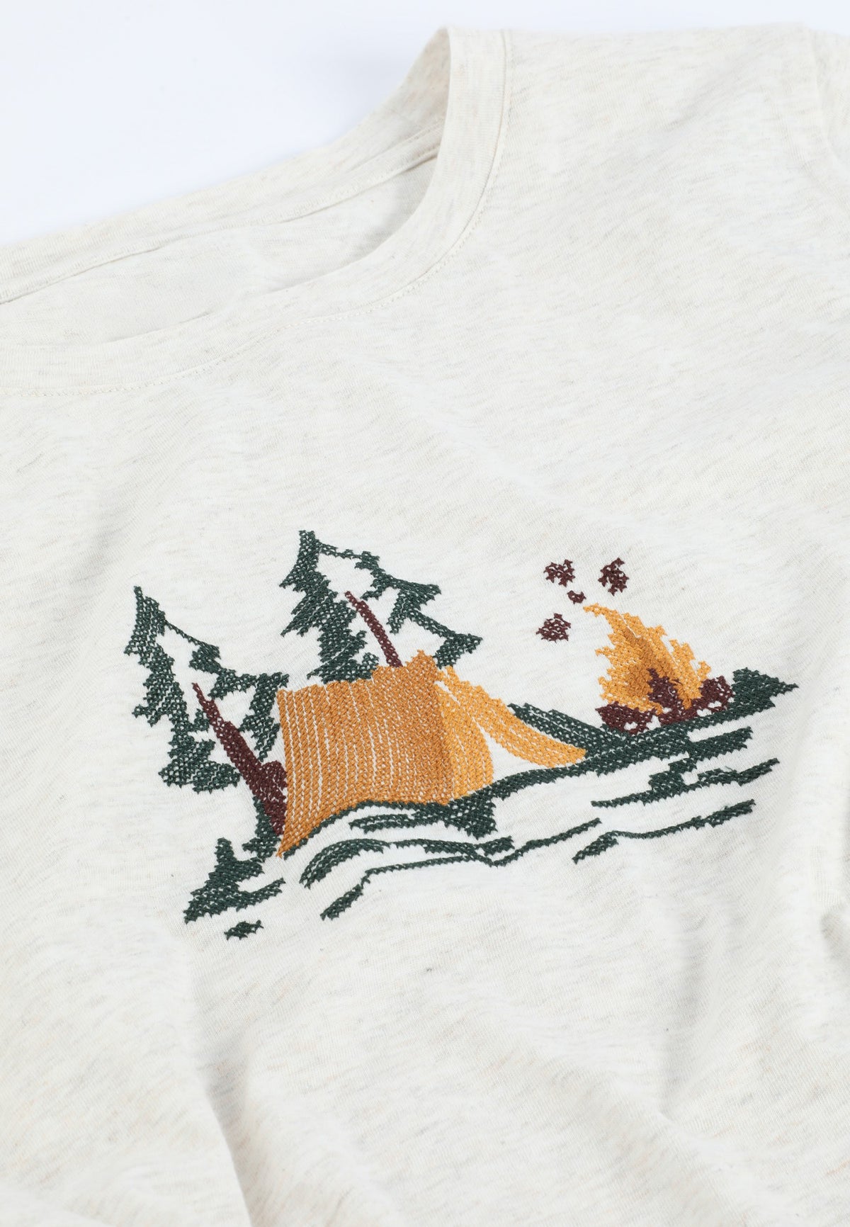 Embroidered Camp Scene Classic Fit Graphic Tee