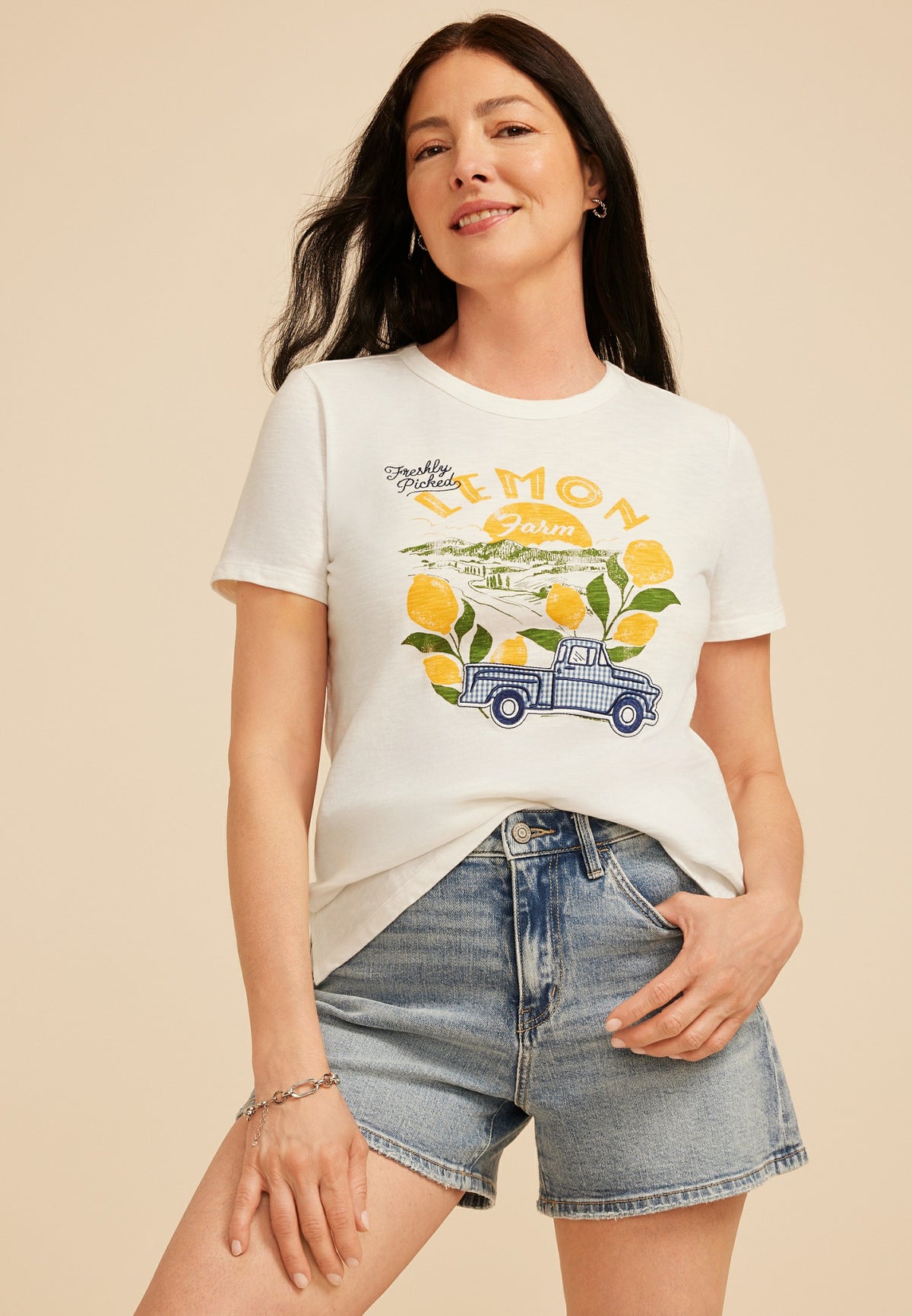 Gingham Lemon Farm Embroidered Classic Fit Graphic Tee