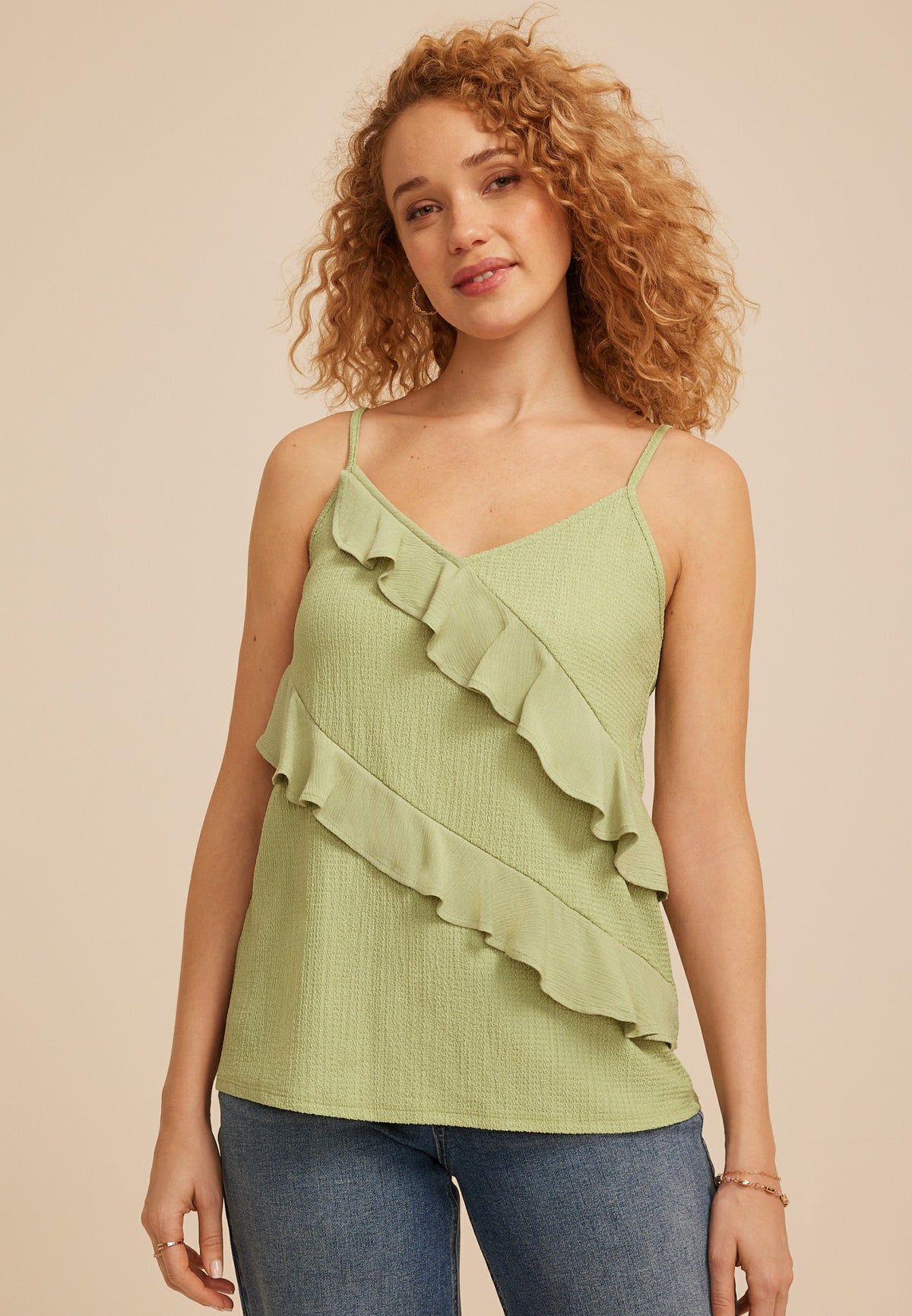 Ruffle Front Textured Cami Top