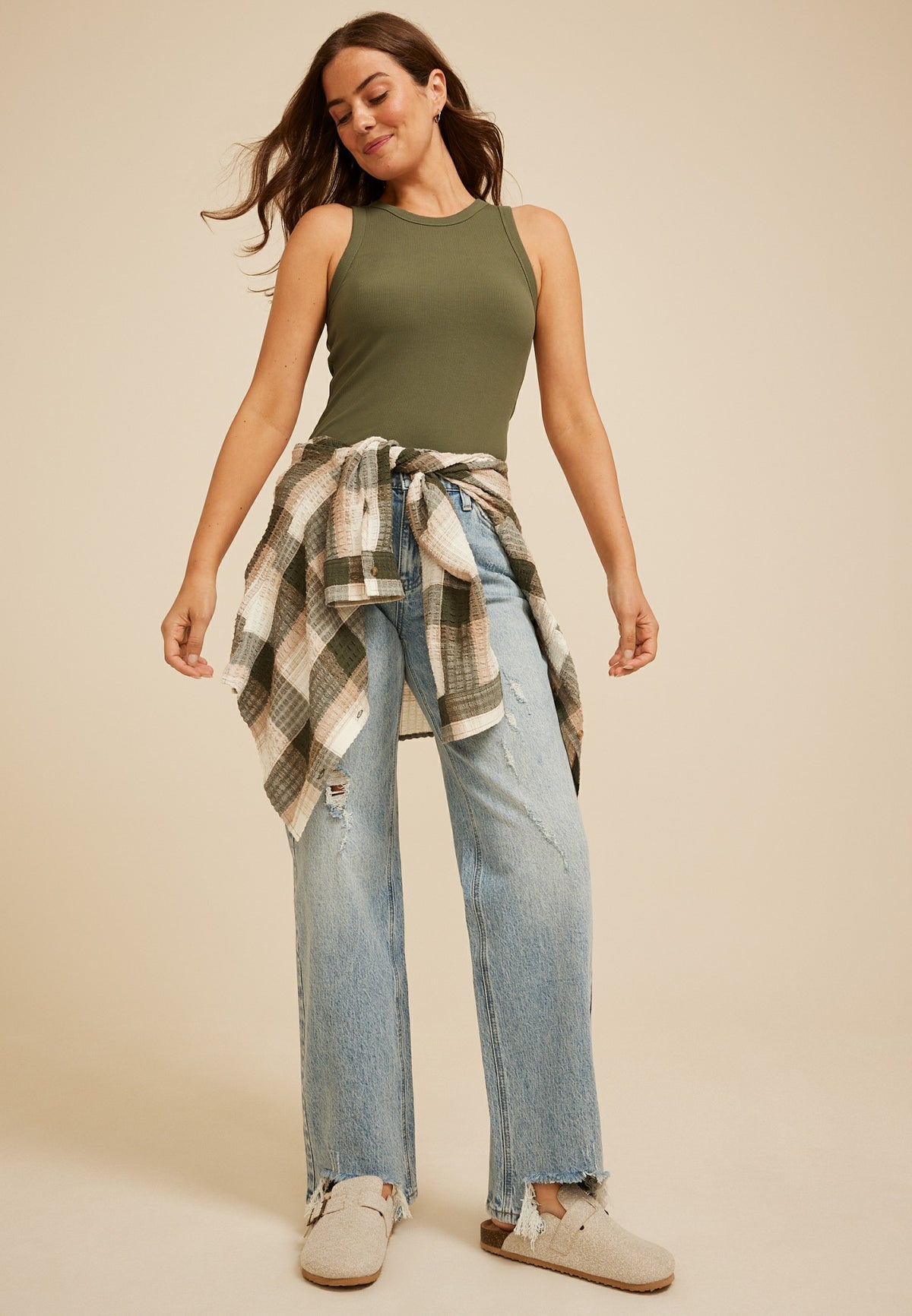 Ribbed Bra Cup High Neck Tank Top