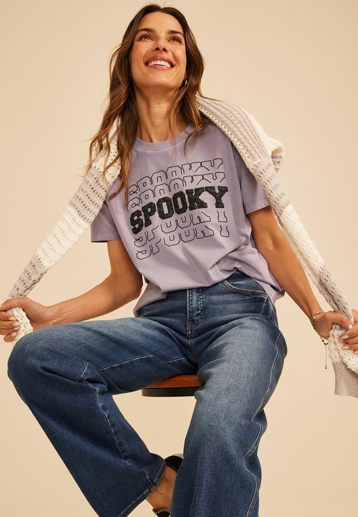Spooky Bat Print Vintage Fit Graphic Tee