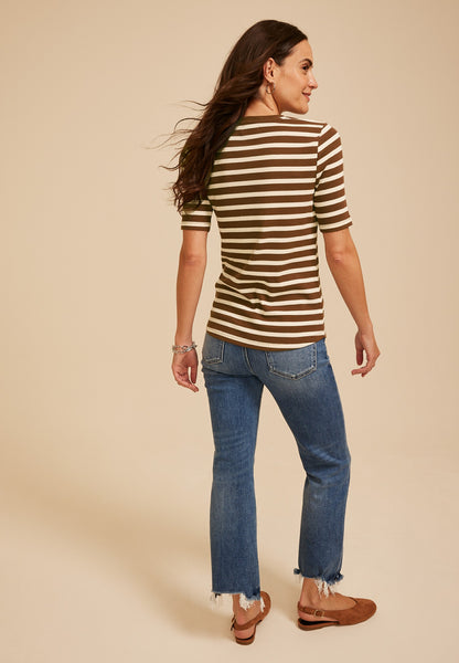 24/7 Striped Ribbed Elbow Sleeve Tee