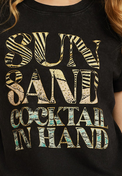 Sun Sand Cocktail In Hand Oversized Fit Graphic Tee