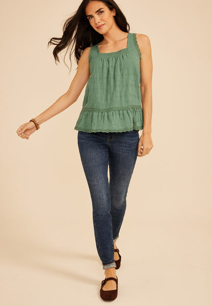 Textured Lace Trim Swing Tank Top