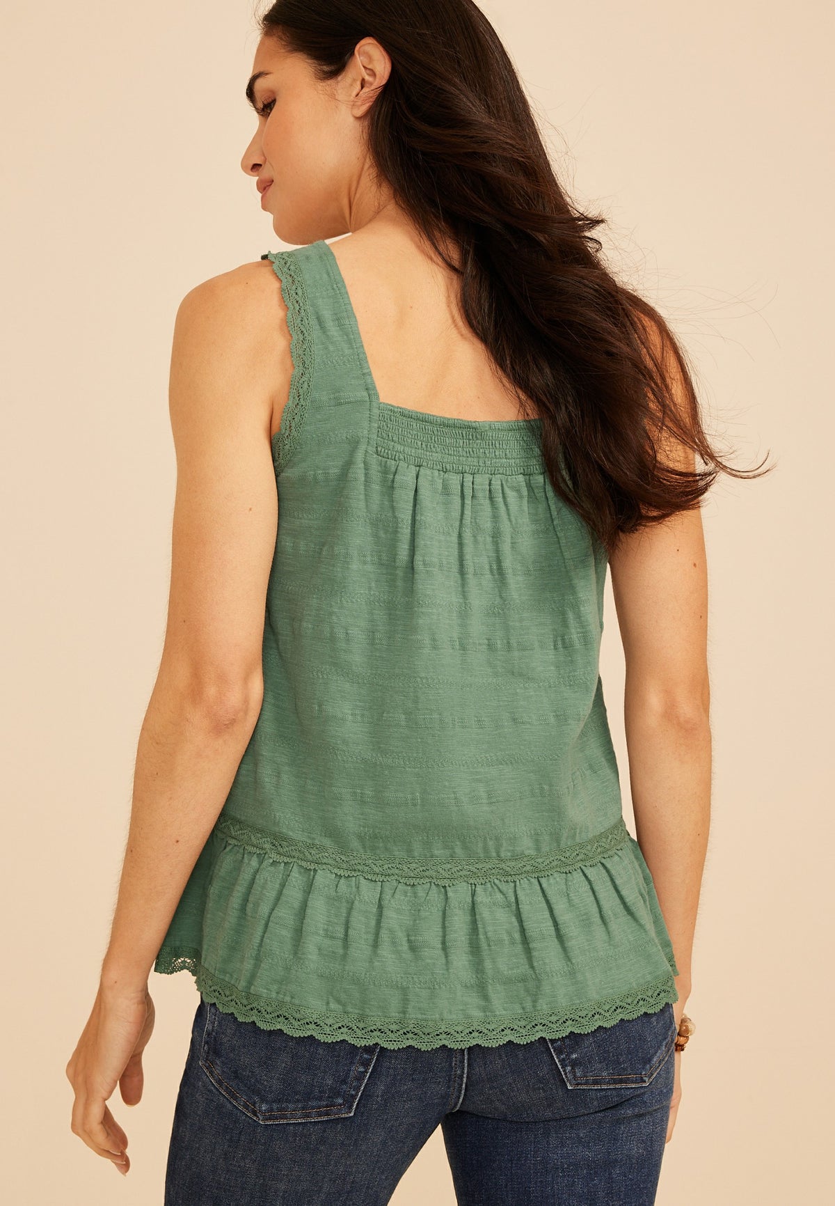 Textured Lace Trim Swing Tank Top