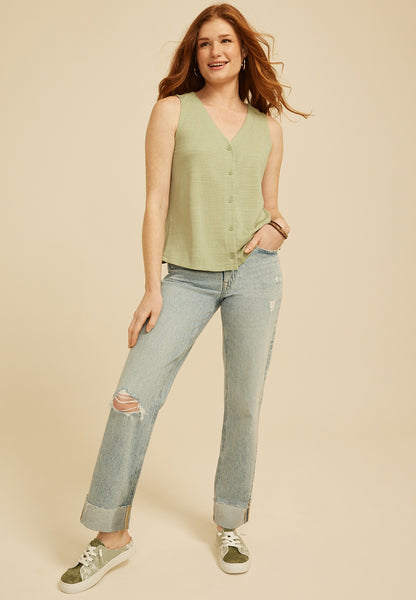 Textured Button Front Tank Top