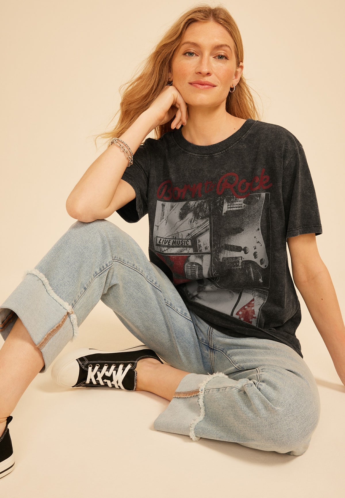 Born To Rock Oversized Fit Graphic Tee