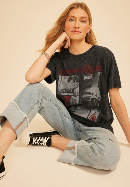 Born To Rock Oversized Fit Graphic Tee
