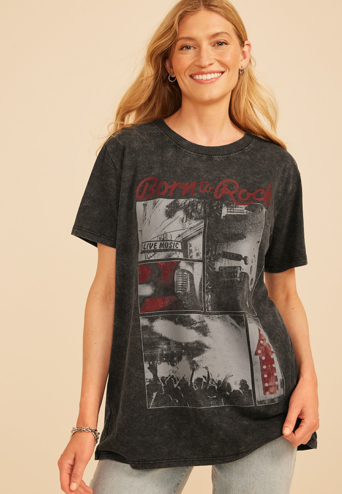 Born To Rock Oversized Fit Graphic Tee