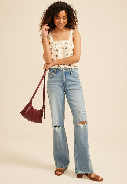 Floral Lace Trim Button Front Tank Top