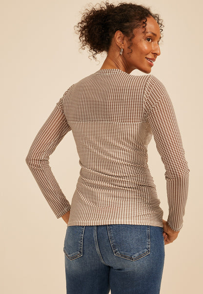 Gingham Mesh Long Sleeve Top